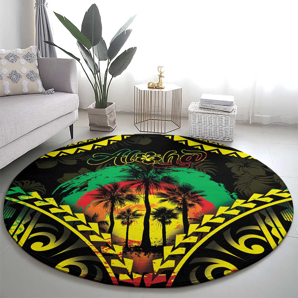 Aloha Tropical Palm Trees Round Carpet Reggae Polynesian Pattern LT05 - Polynesian Pride