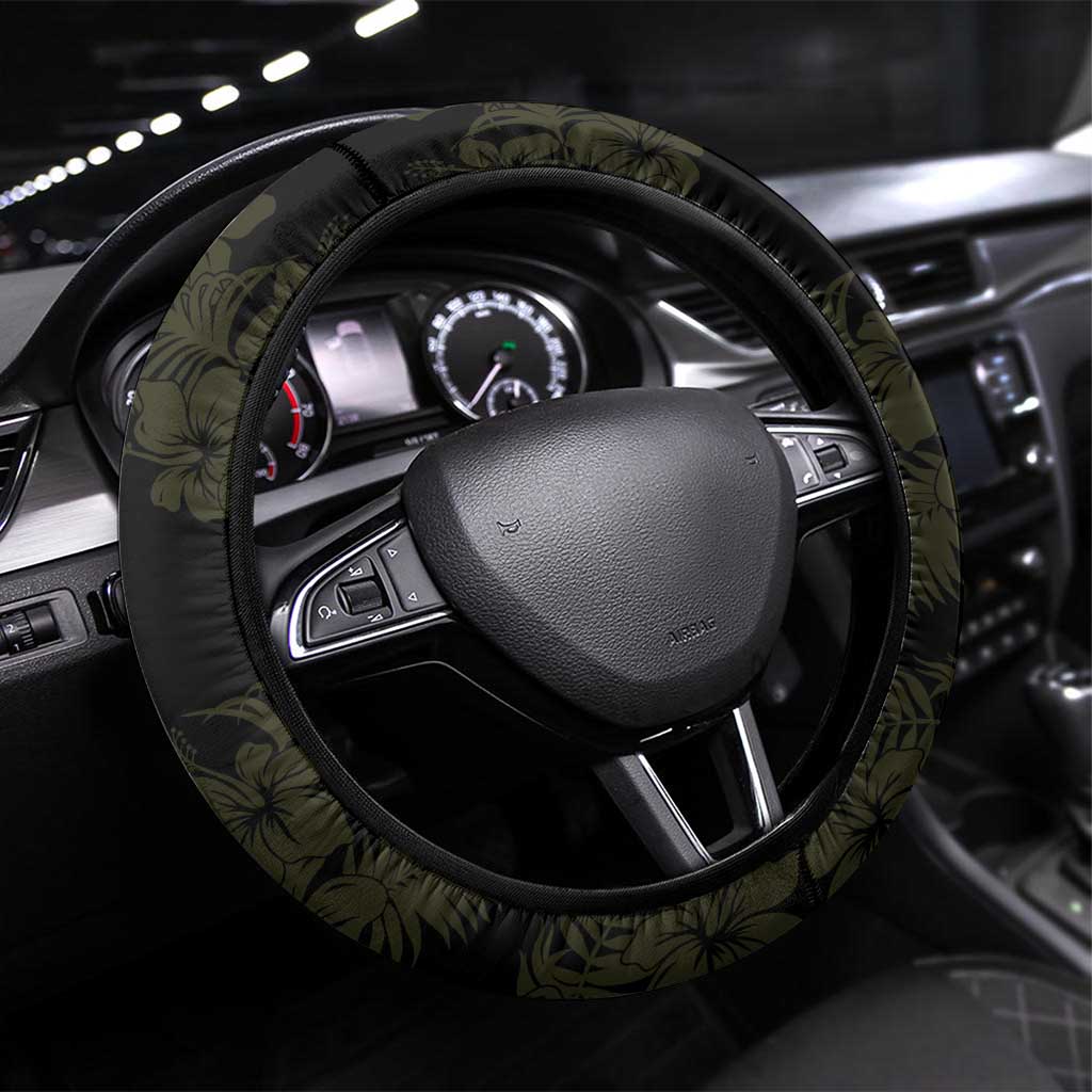 Aloha Tropical Palm Trees Steering Wheel Cover Reggae Polynesian Pattern LT05 Universal Fit Black - Polynesian Pride