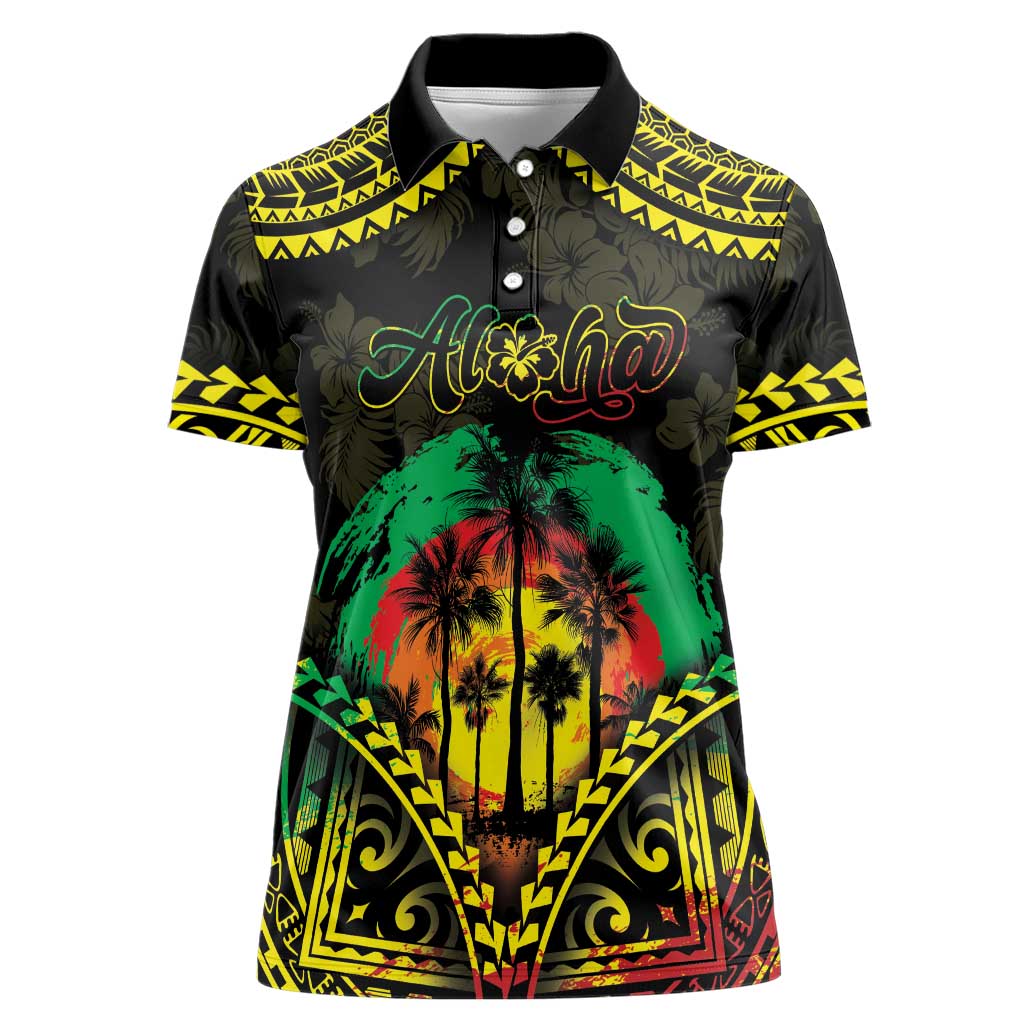 Aloha Tropical Palm Trees Women Polo Shirt Reggae Polynesian Pattern LT05 Female Black - Polynesian Pride