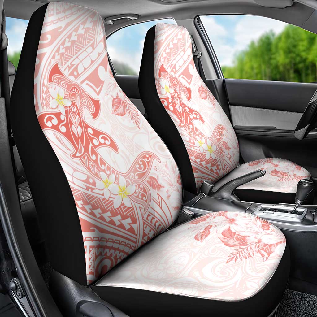 Polynesia Hammerhead Shark Car Seat Cover Tropical Flowers Tribal Pattern Peach LT05 - Polynesian Pride