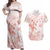 Polynesia Hammerhead Shark Couples Matching Off Shoulder Maxi Dress and Hawaiian Shirt Tropical Flowers Tribal Pattern Peach