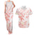 Polynesia Hammerhead Shark Couples Matching Tank Maxi Dress and Hawaiian Shirt Tropical Flowers Tribal Pattern Peach