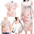 Polynesia Hammerhead Shark Family Matching Long Sleeve Bodycon Dress and Hawaiian Shirt Tropical Flowers Tribal Pattern Peach