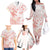 Polynesia Hammerhead Shark Family Matching Off The Shoulder Long Sleeve Dress and Hawaiian Shirt Tropical Flowers Tribal Pattern Peach LT05