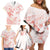 Polynesia Hammerhead Shark Family Matching Off Shoulder Short Dress and Hawaiian Shirt Tropical Flowers Tribal Pattern Peach