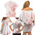 Polynesia Hammerhead Shark Family Matching Off Shoulder Short Dress and Hawaiian Shirt Tropical Flowers Tribal Pattern Peach