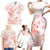 Polynesia Hammerhead Shark Family Matching Short Sleeve Bodycon Dress and Hawaiian Shirt Tropical Flowers Tribal Pattern Peach