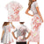 Polynesia Hammerhead Shark Family Matching Short Sleeve Bodycon Dress and Hawaiian Shirt Tropical Flowers Tribal Pattern Peach