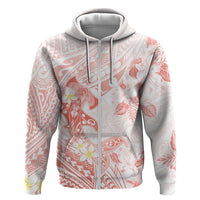 Polynesia Hammerhead Shark Hoodie Tropical Flowers Tribal Pattern Peach LT05 Zip Hoodie Peach - Polynesian Pride