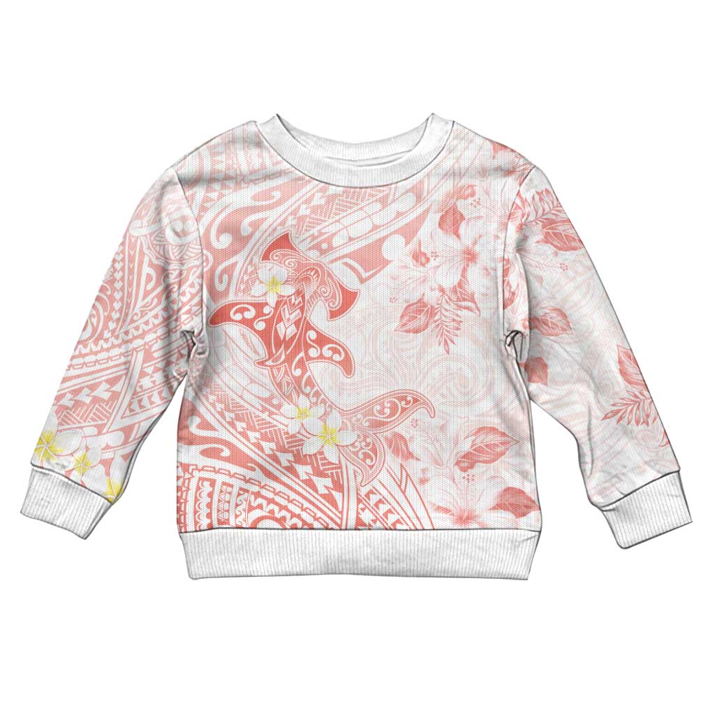 Polynesia Hammerhead Shark Kid Ugly Christmas Sweater Tropical Flowers Tribal Pattern Peach LT05 Kid Peach - Polynesian Pride