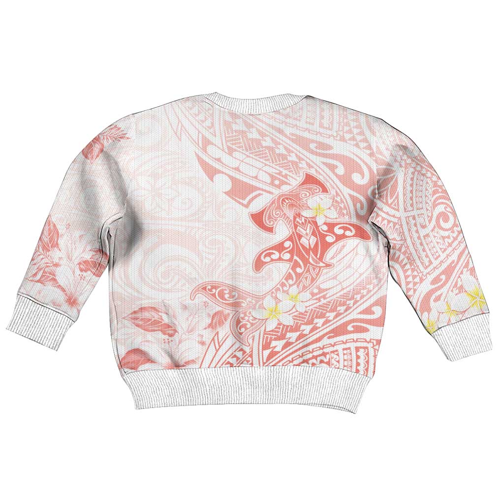 Polynesia Hammerhead Shark Kid Ugly Christmas Sweater Tropical Flowers Tribal Pattern Peach LT05 - Polynesian Pride
