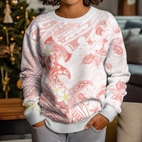Polynesia Hammerhead Shark Kid Ugly Christmas Sweater Tropical Flowers Tribal Pattern Peach LT05 - Polynesian Pride