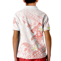 Polynesia Hammerhead Shark Kid Polo Shirt Tropical Flowers Tribal Pattern Peach LT05 - Polynesian Pride