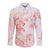 Polynesia Hammerhead Shark Long Sleeve Button Shirt Tropical Flowers Tribal Pattern Peach