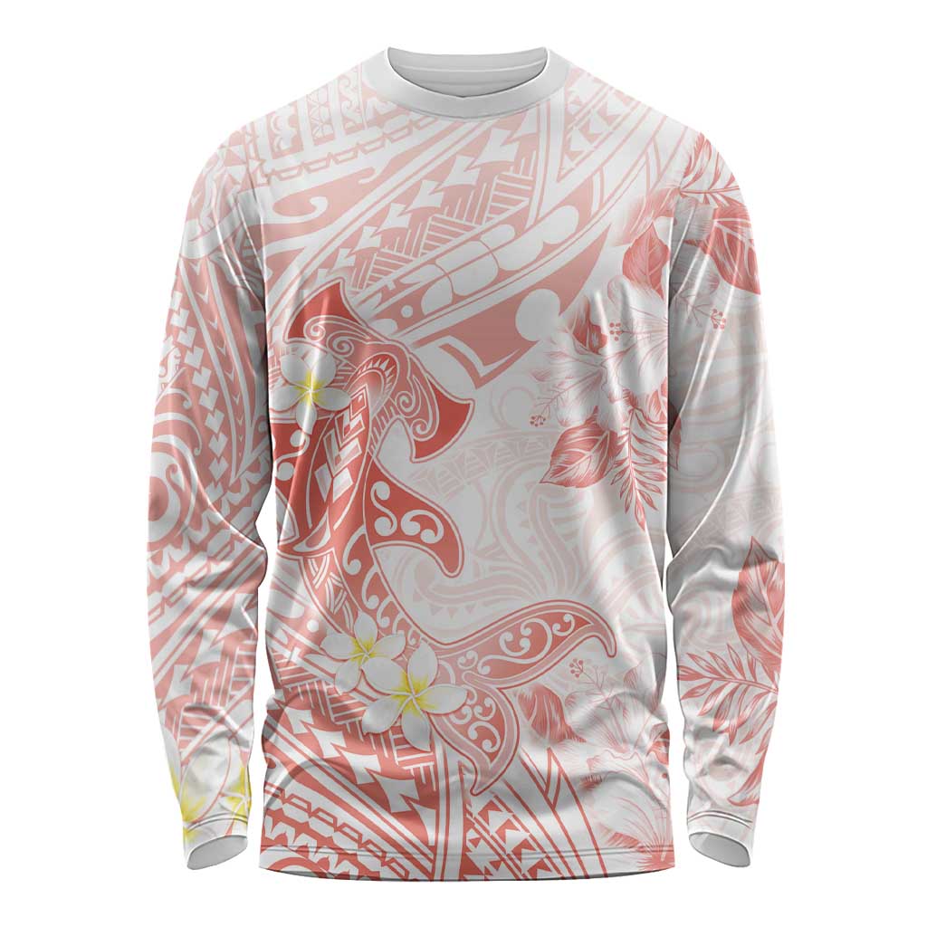 Polynesia Hammerhead Shark Long Sleeve Shirt Tropical Flowers Tribal Pattern Peach LT05 Unisex Peach - Polynesian Pride