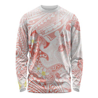 Polynesia Hammerhead Shark Long Sleeve Shirt Tropical Flowers Tribal Pattern Peach LT05 Unisex Peach - Polynesian Pride