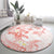 Polynesia Hammerhead Shark Round Carpet Tropical Flowers Tribal Pattern Peach