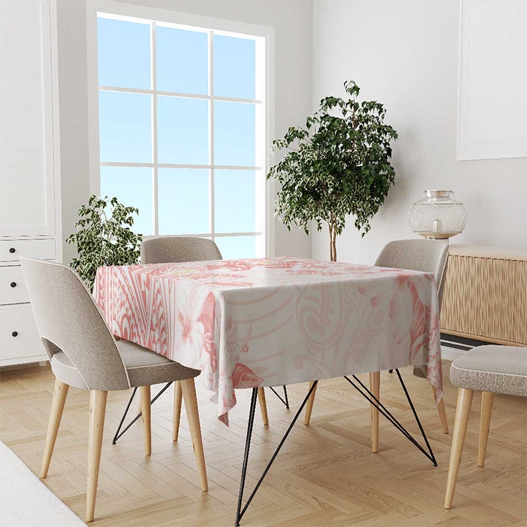 Polynesia Hammerhead Shark Tablecloth Tropical Flowers Tribal Pattern Peach LT05 - Polynesian Pride