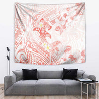 Polynesia Hammerhead Shark Tapestry Tropical Flowers Tribal Pattern Peach LT05 Peach - Polynesian Pride