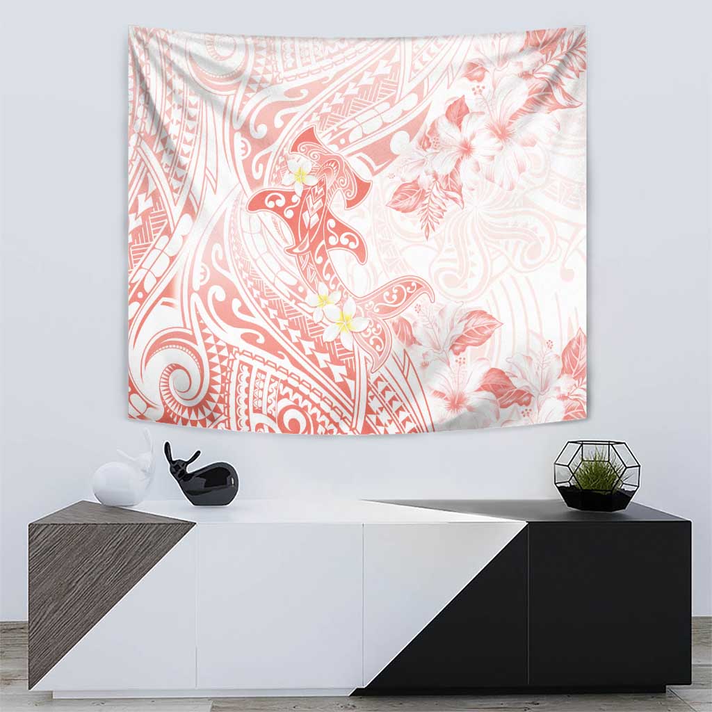 Polynesia Hammerhead Shark Tapestry Tropical Flowers Tribal Pattern Peach LT05 - Polynesian Pride