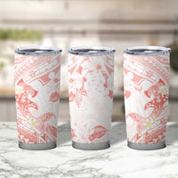 Polynesia Hammerhead Shark Tumbler Cup Tropical Flowers Tribal Pattern Peach LT05 - Polynesian Pride