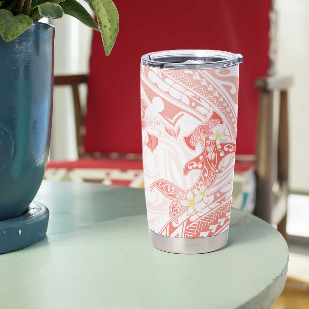 Polynesia Hammerhead Shark Tumbler Cup Tropical Flowers Tribal Pattern Peach LT05 - Polynesian Pride
