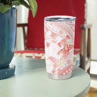 Polynesia Hammerhead Shark Tumbler Cup Tropical Flowers Tribal Pattern Peach LT05 - Polynesian Pride