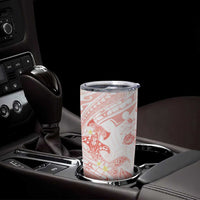 Polynesia Hammerhead Shark Tumbler Cup Tropical Flowers Tribal Pattern Peach LT05 - Polynesian Pride
