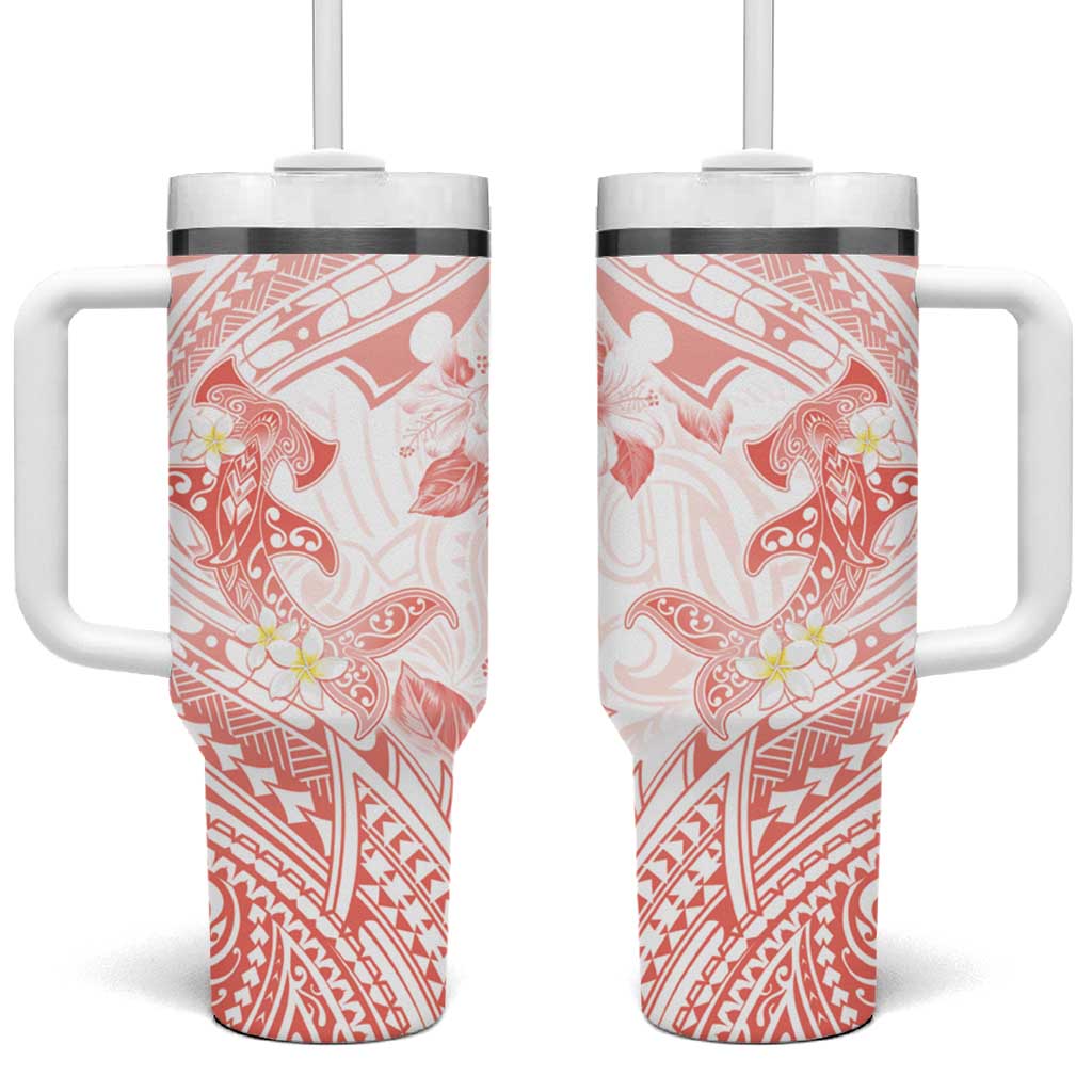 Polynesia Hammerhead Shark Tumbler With Handle Tropical Flowers Tribal Pattern Peach LT05 One Size: 40 oz Peach - Polynesian Pride