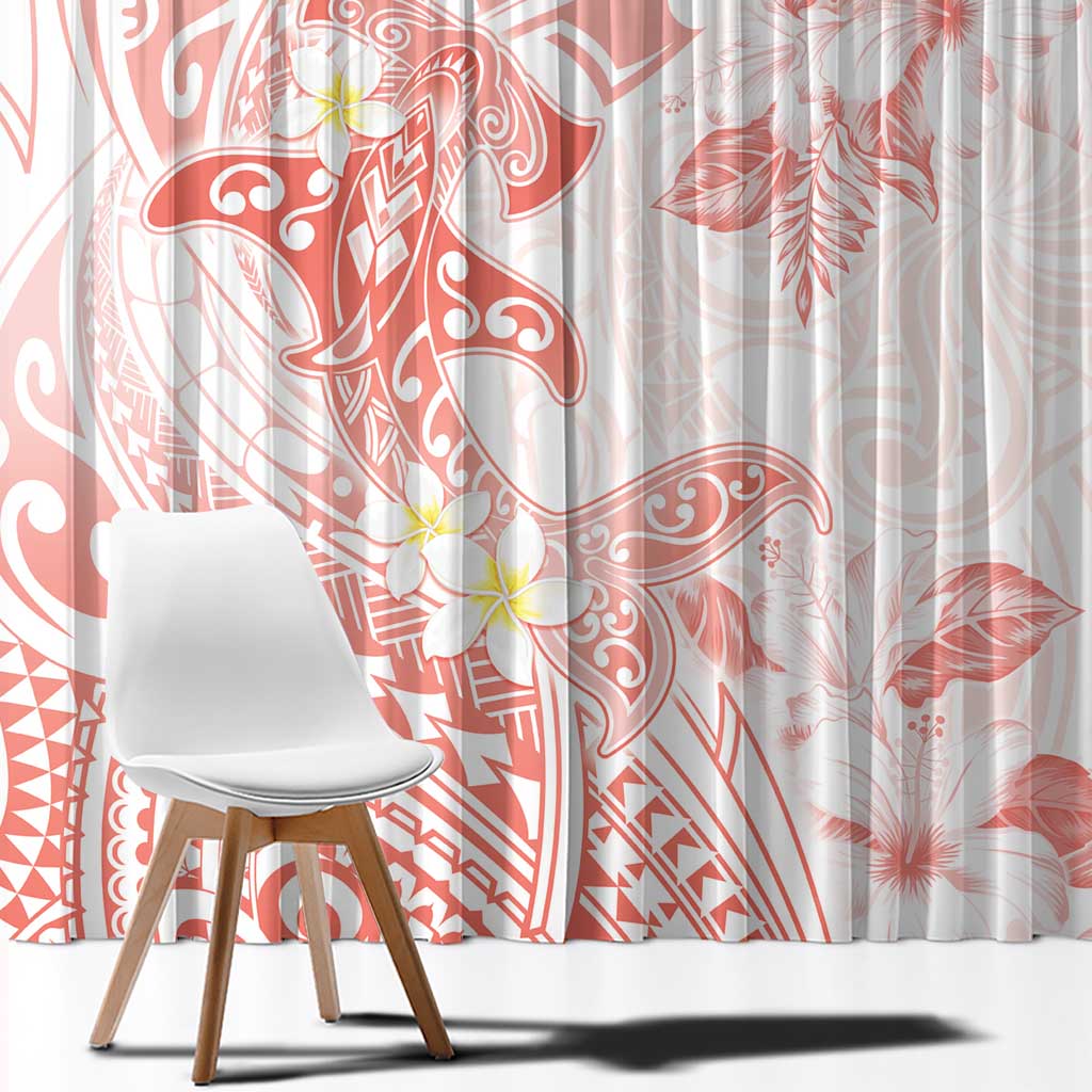 Polynesia Hammerhead Shark Window Curtain Tropical Flowers Tribal Pattern Peach LT05 - Polynesian Pride