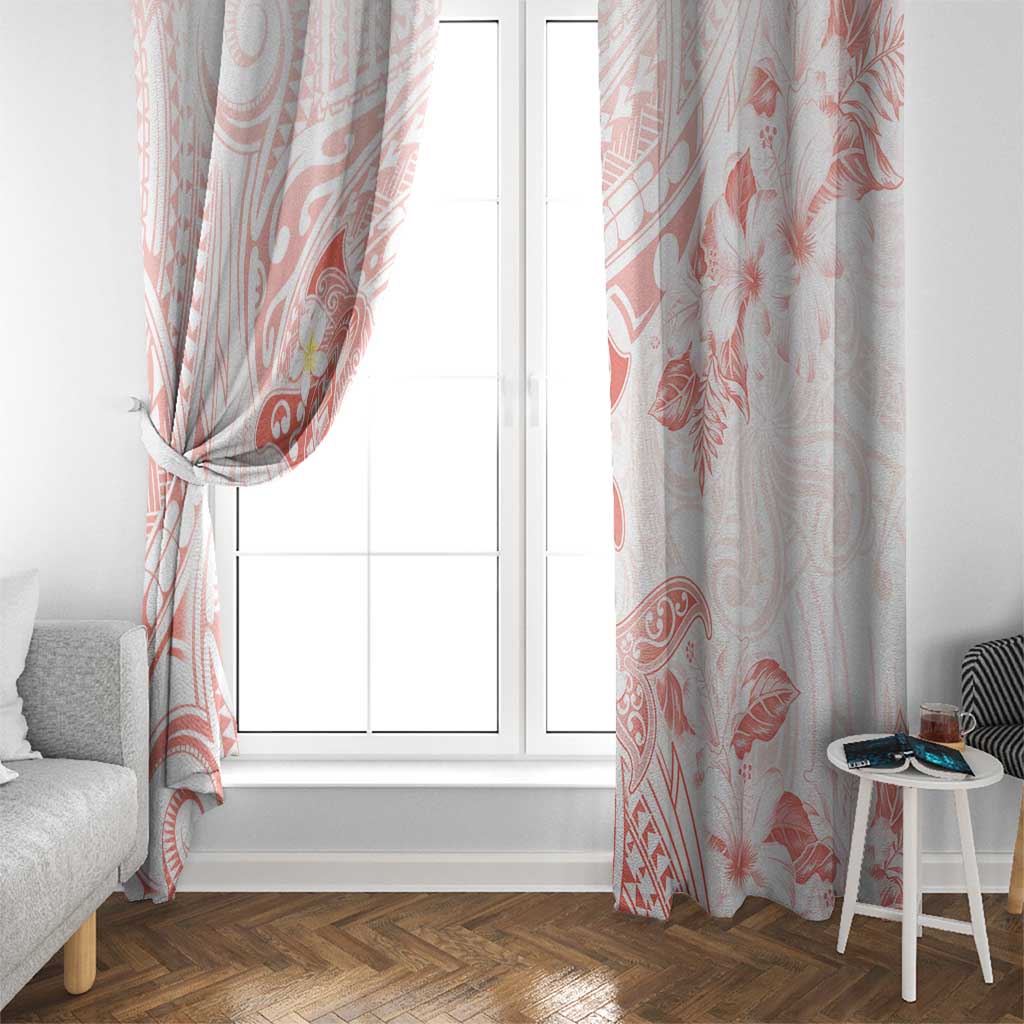 Polynesia Hammerhead Shark Window Curtain Tropical Flowers Tribal Pattern Peach LT05 - Polynesian Pride