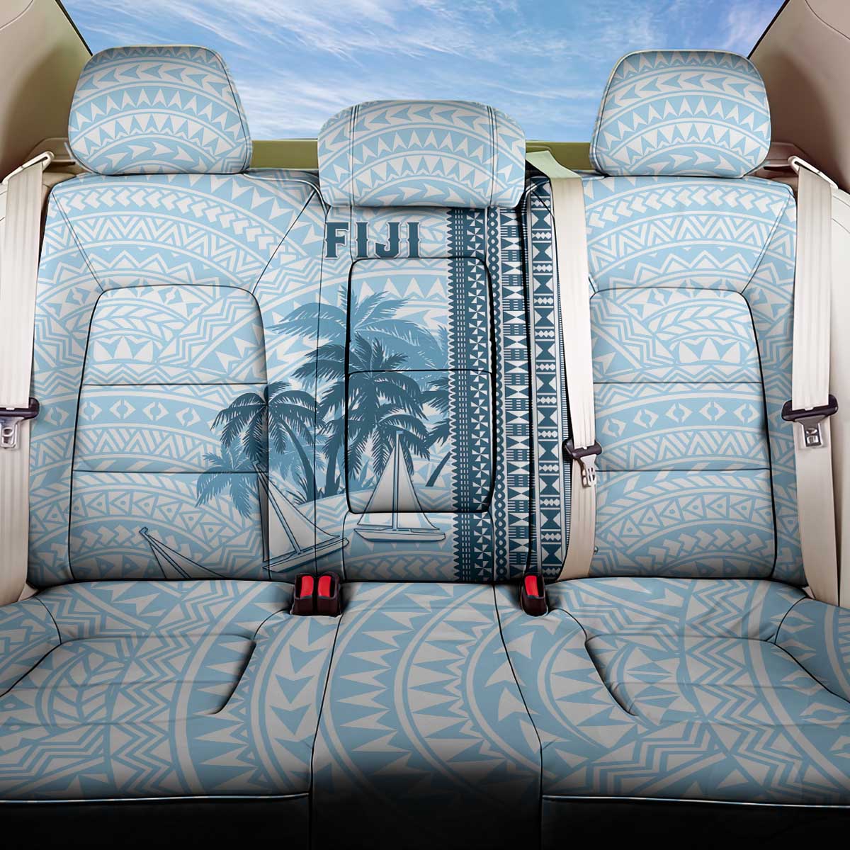 Fiji Regatta Back Car Seat Cover Palm Tree Tapa Pattern LT05 One Size Blue - Polynesian Pride