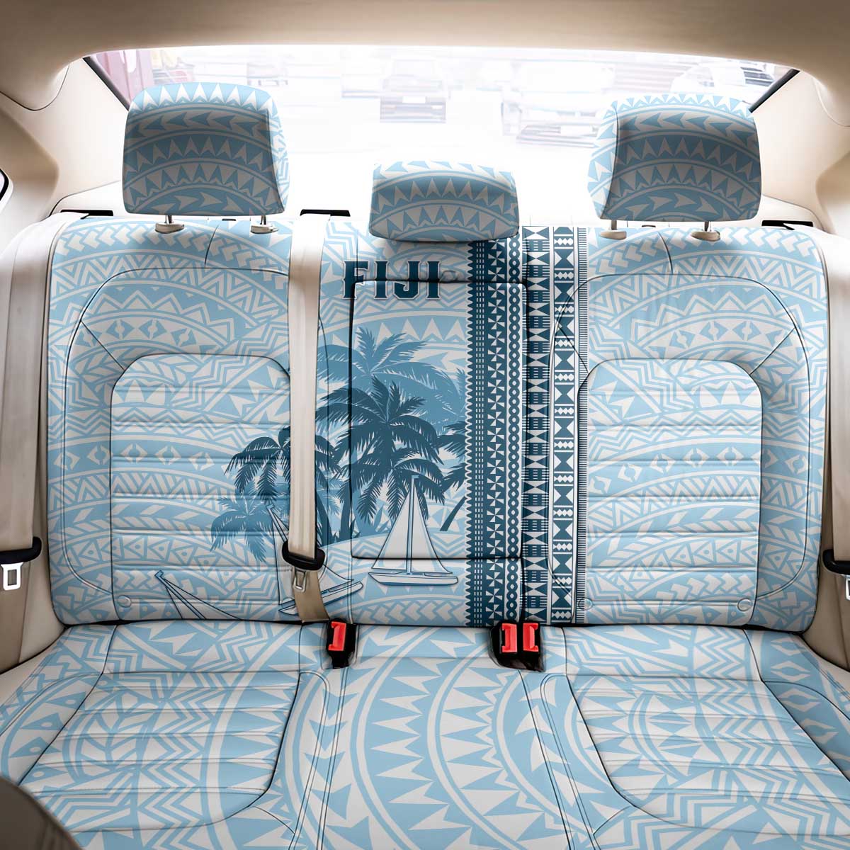 Fiji Regatta Back Car Seat Cover Palm Tree Tapa Pattern LT05 - Polynesian Pride