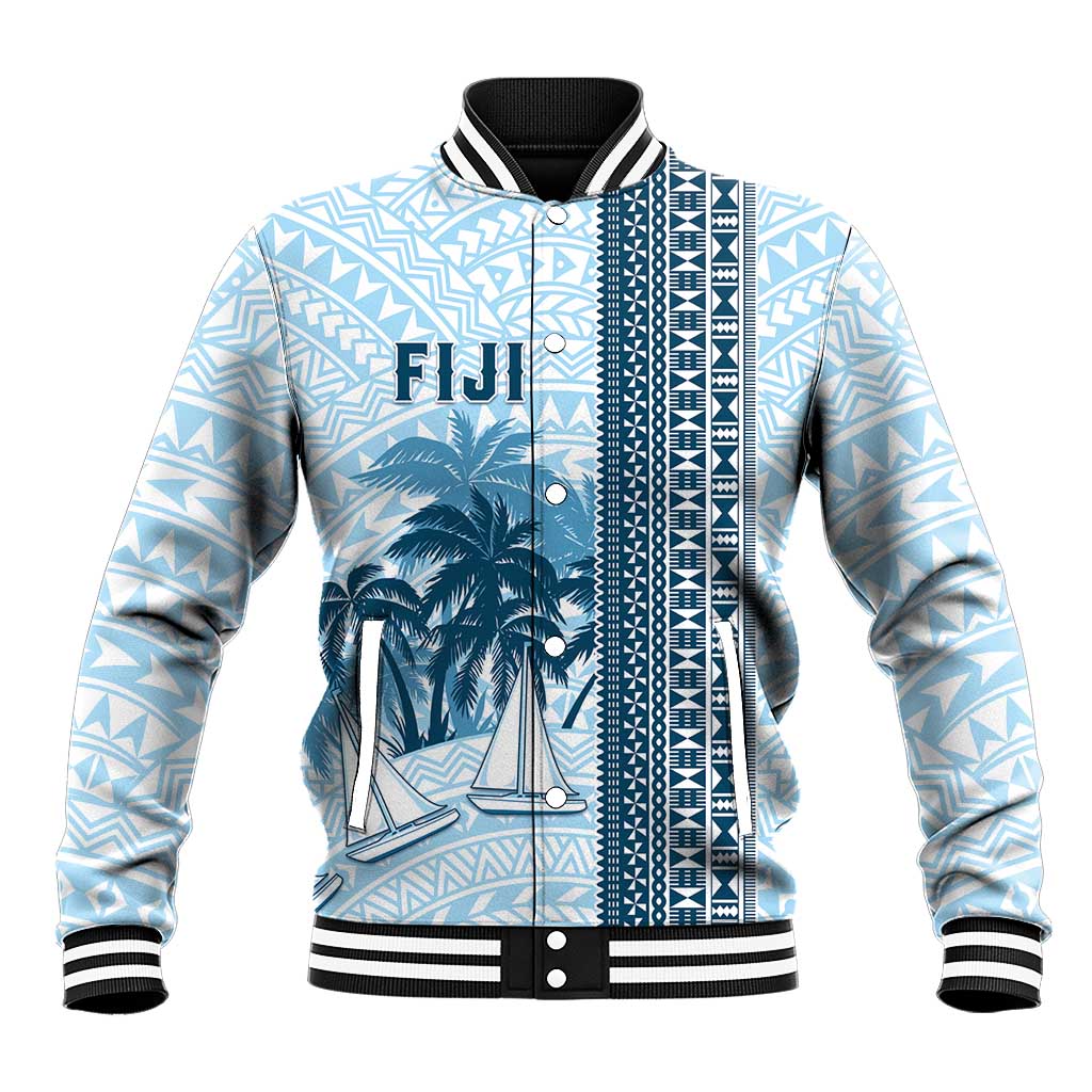 Custom Fiji Regatta Baseball Jacket Palm Tree Tapa Pattern LT05 Unisex Blue - Polynesian Pride