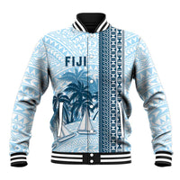 Custom Fiji Regatta Baseball Jacket Palm Tree Tapa Pattern LT05 Unisex Blue - Polynesian Pride
