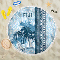 Fiji Regatta Beach Blanket Palm Tree Tapa Pattern LT05 One Size 150cm Blue - Polynesian Pride