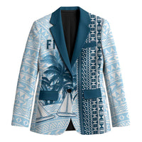 Custom Fiji Regatta Blazer Palm Tree Tapa Pattern LT05 Unisex Blue - Polynesian Pride