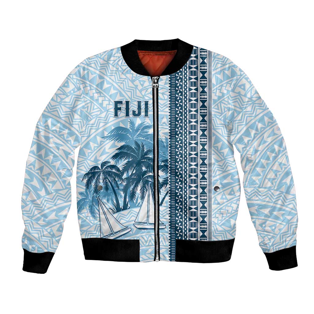 Custom Fiji Regatta Bomber Jacket Palm Tree Tapa Pattern LT05 Unisex Blue - Polynesian Pride