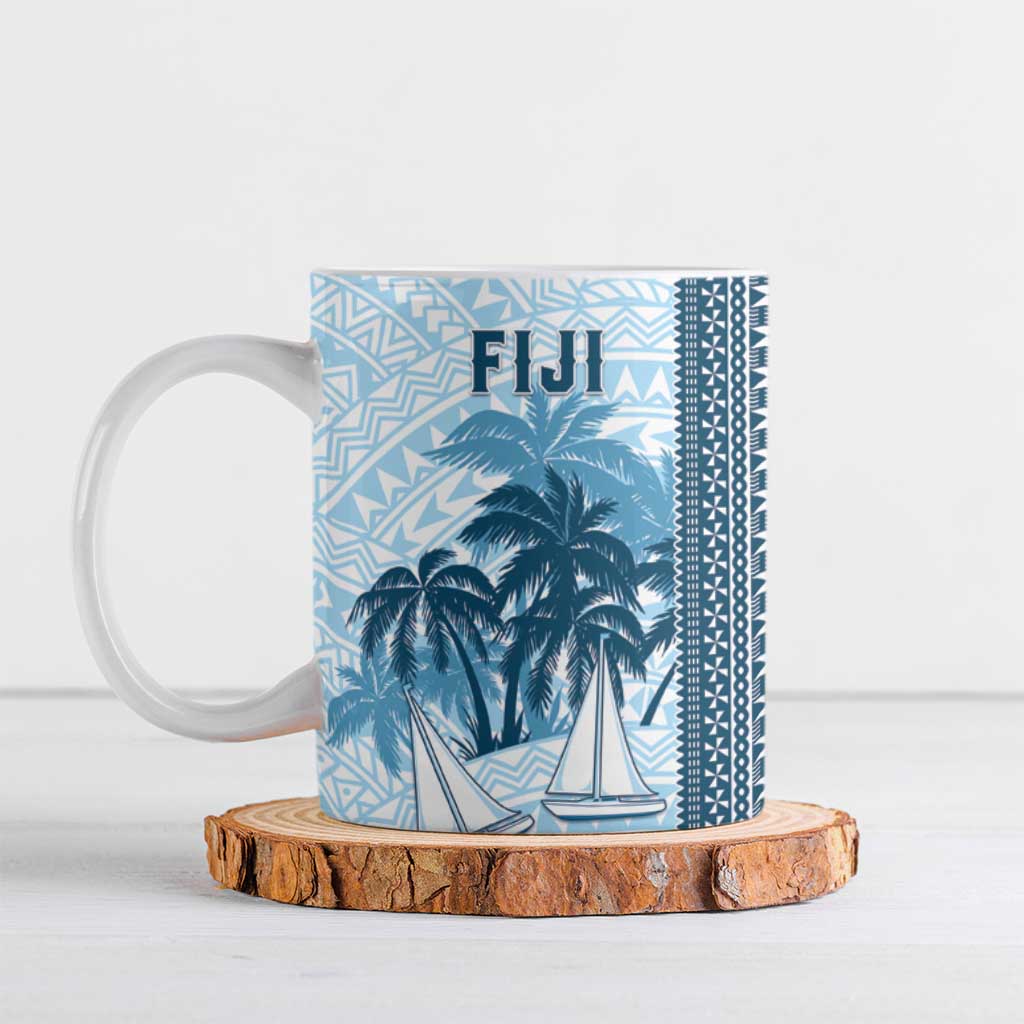 Custom Fiji Regatta Ceramic Mug Palm Tree Tapa Pattern LT05 Blue - Polynesian Pride