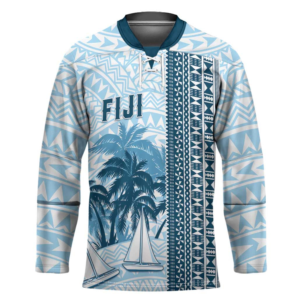 Custom Fiji Regatta Hockey Jersey Palm Tree Tapa Pattern LT05 Unisex Blue - Polynesian Pride