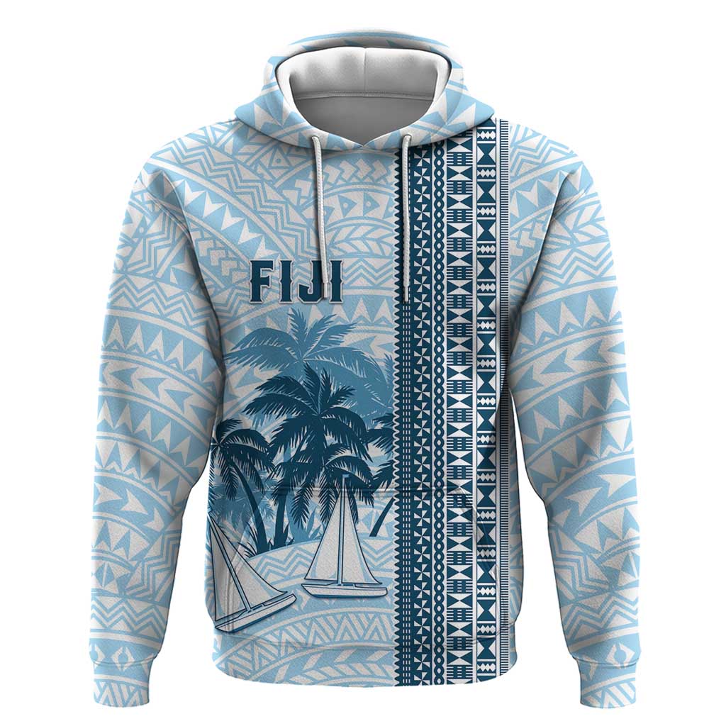 Custom Fiji Regatta Hoodie Palm Tree Tapa Pattern LT05 Pullover Hoodie Blue - Polynesian Pride