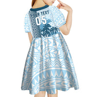 Custom Fiji Regatta Kid Short Sleeve Dress Palm Tree Tapa Pattern LT05 - Polynesian Pride