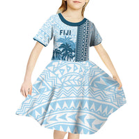 Custom Fiji Regatta Kid Short Sleeve Dress Palm Tree Tapa Pattern LT05 - Polynesian Pride