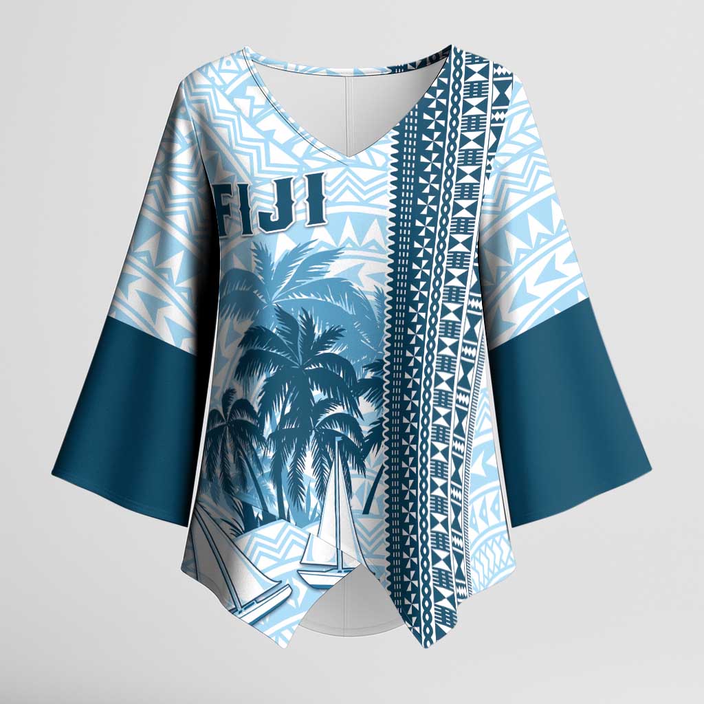 Custom Fiji Regatta Kimono Sleeve Blouse Palm Tree Tapa Pattern LT05 Female Blue - Polynesian Pride