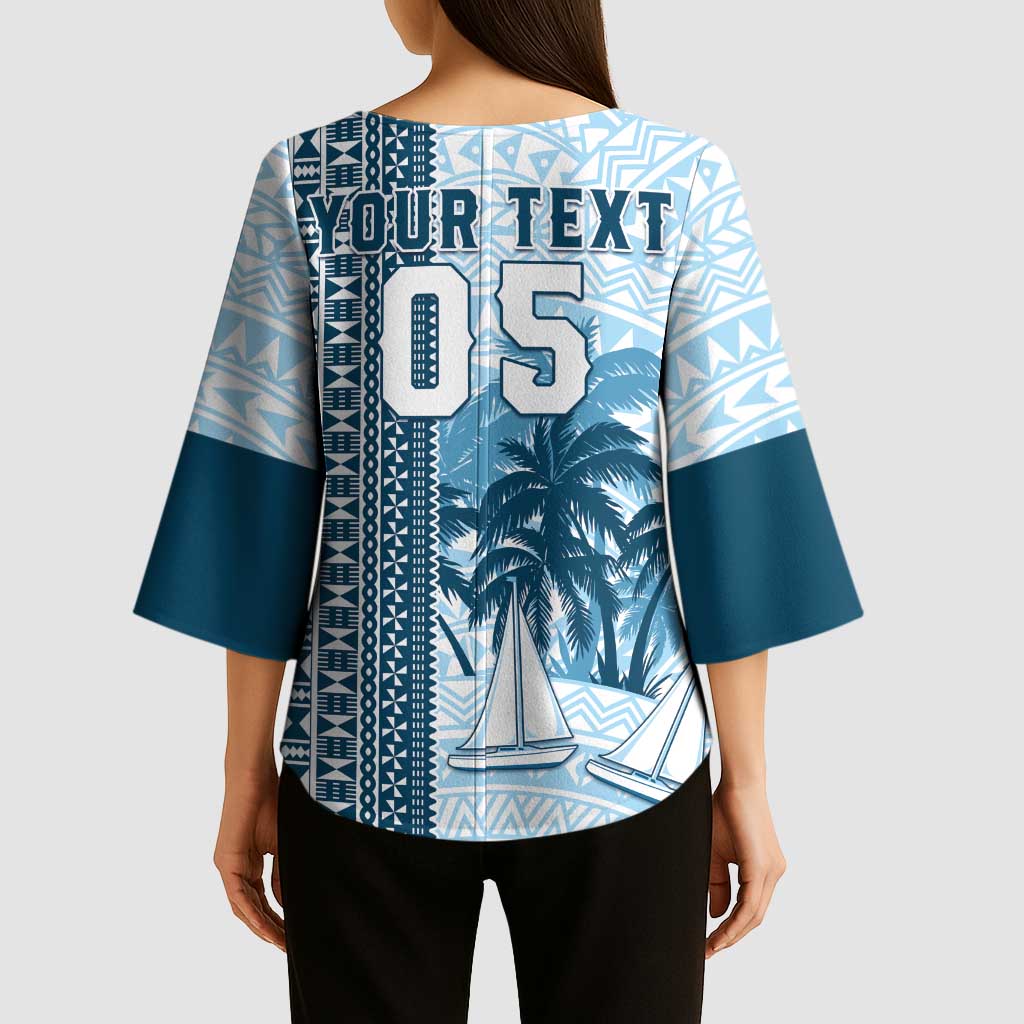 Custom Fiji Regatta Kimono Sleeve Blouse Palm Tree Tapa Pattern LT05 - Polynesian Pride