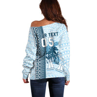 Custom Fiji Regatta Off Shoulder Sweater Palm Tree Tapa Pattern LT05 - Polynesian Pride
