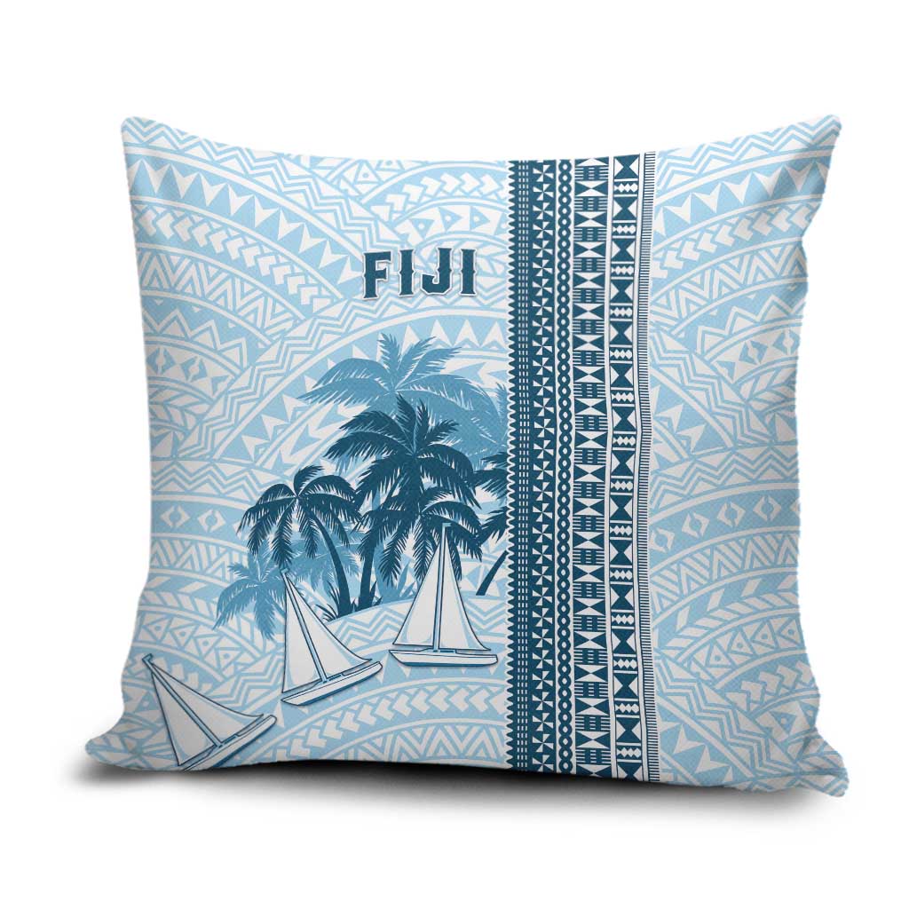 Fiji Regatta Pillow Cover Palm Tree Tapa Pattern LT05 Blue - Polynesian Pride