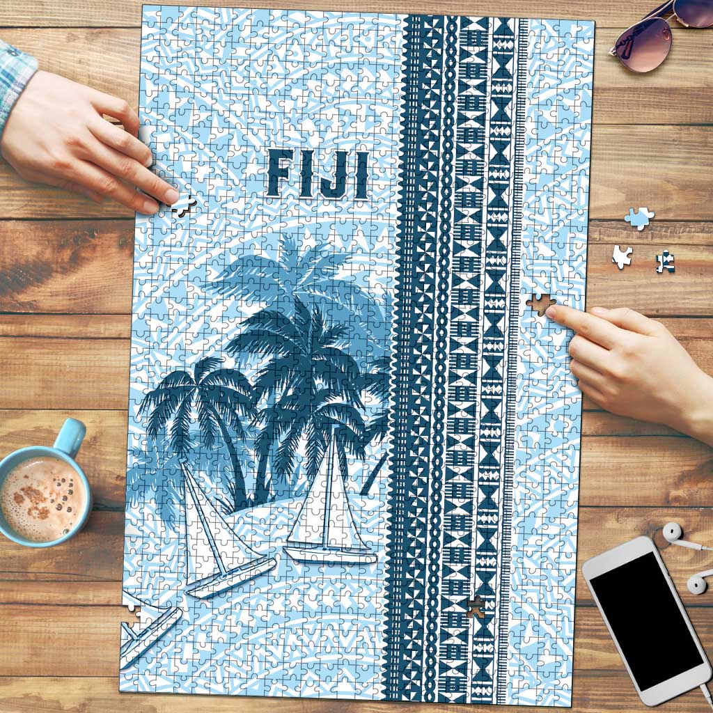 Fiji Regatta Puzzle Palm Tree Tapa Pattern LT05 Blue - Polynesian Pride