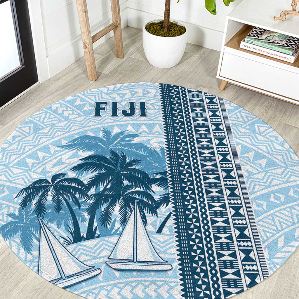 Fiji Regatta Round Carpet Palm Tree Tapa Pattern LT05 Blue - Polynesian Pride