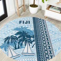 Fiji Regatta Round Carpet Palm Tree Tapa Pattern LT05 Blue - Polynesian Pride